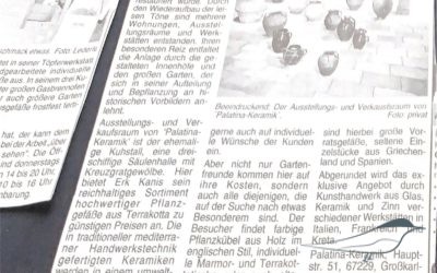 Außergewöhnliche Keramikgalerie. Eröffnung Palatina-Keramik. “Grünstädter Sonntags-Spiegel” / 1997